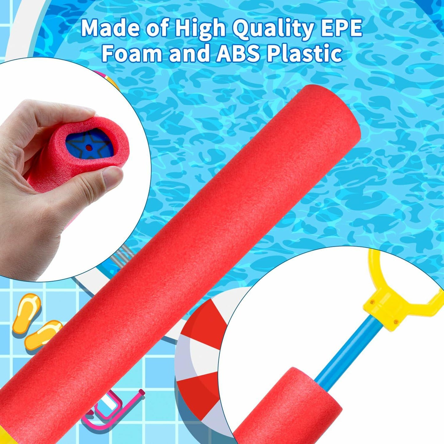 Xouduxpl Pool Foam Blaster Water Guns 6 Pack, Lightweight, 38ft Range, Rainbow