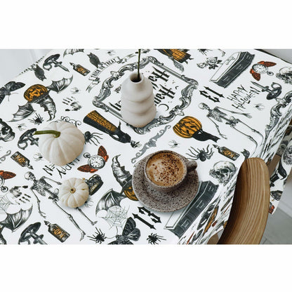 aoselan Halloween Waterproof Skeleton Spider Web Tablecloth 60x120 Inch