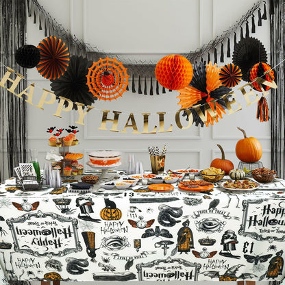 aoselan Halloween Waterproof Skeleton Spider Web Tablecloth 60x120 Inch