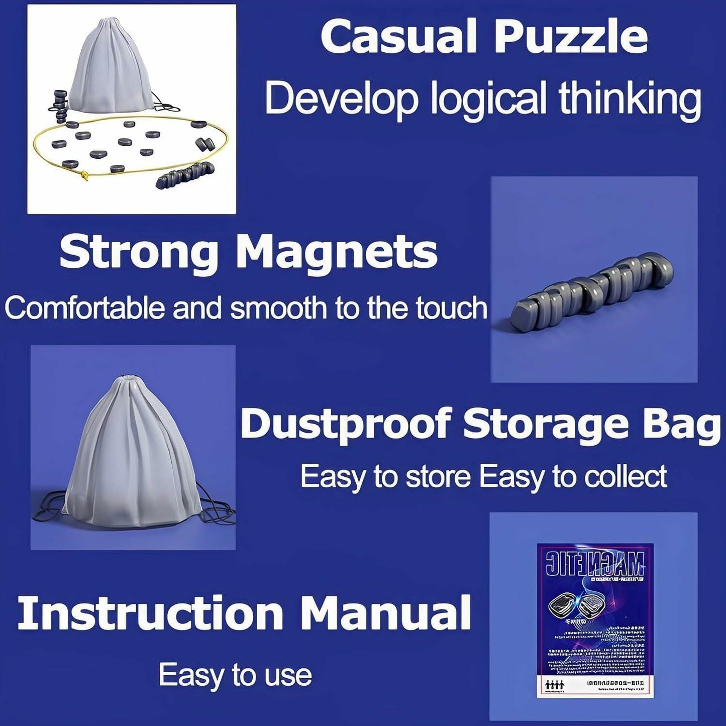 75F Magnetic Portable Chess Board Game Blue Strategy Travel Set