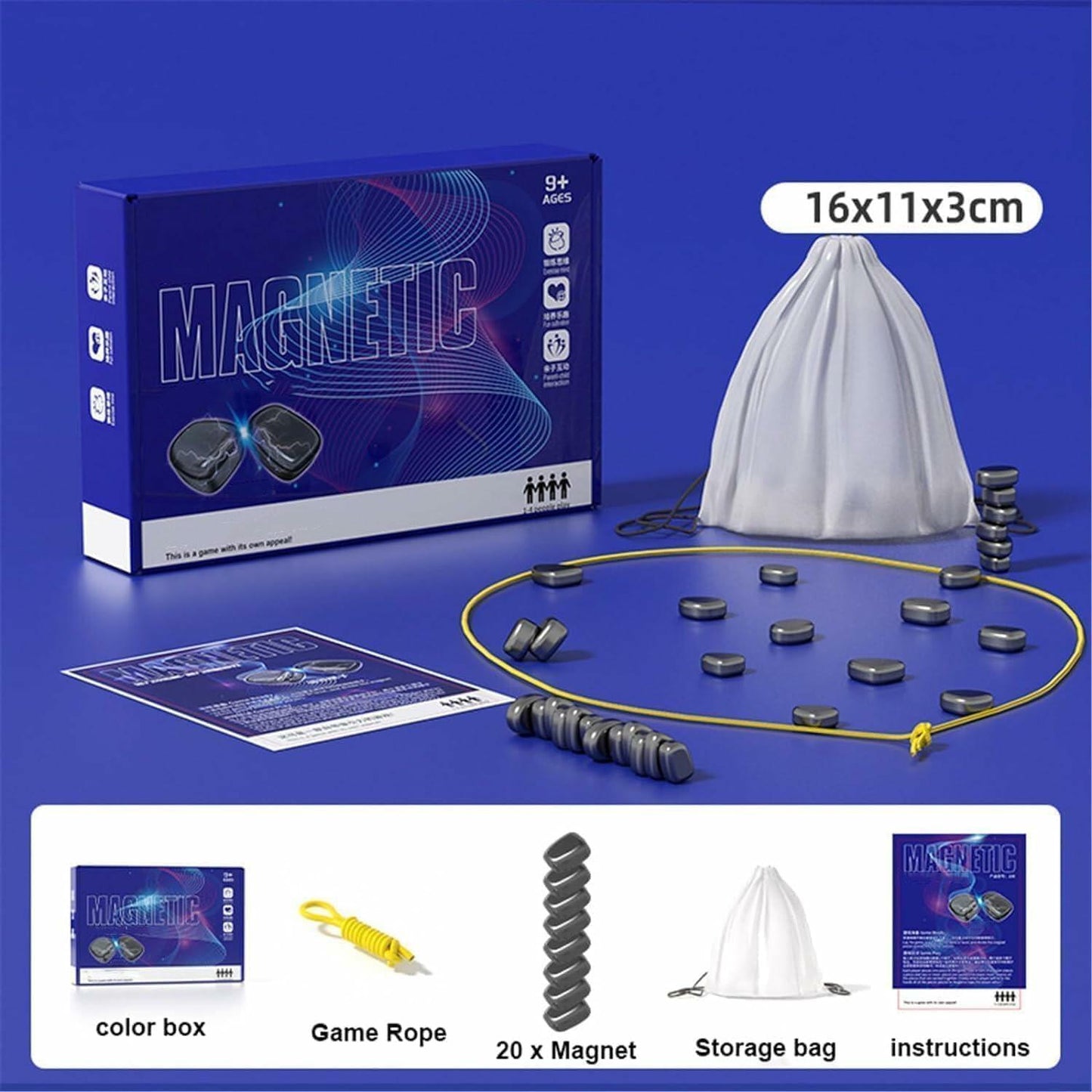 75F Magnetic Portable Chess Board Game Blue Strategy Travel Set