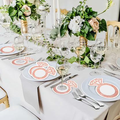 AYINOBY 50 Pcs Glitter Rose Gold Diamond Ring Paper Napkins Pink Wedding