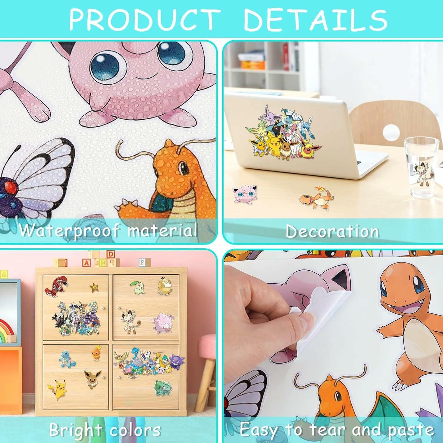 YANEALE Anime Wall Decals 36 Pcs Large Waterproof Removable Cartoon B Stickers