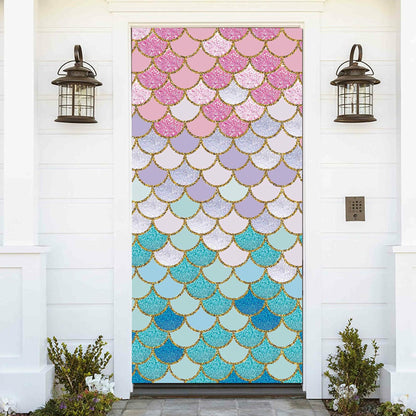 ZDX Mermaid Scales Door Banner Gold Glitter Blue Pink Purple 72.8x35.4in