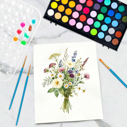 48 Color Solid Watercolor Paint Set with 3 Brushes for Kids & Artists