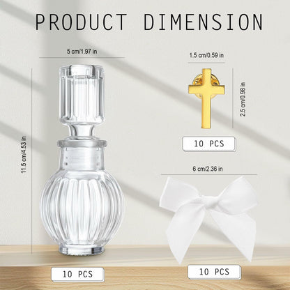 Chuangdi 10 Set Holy Catholic Water Bottles 50ml Glass Cross Pin Ribbon Classic