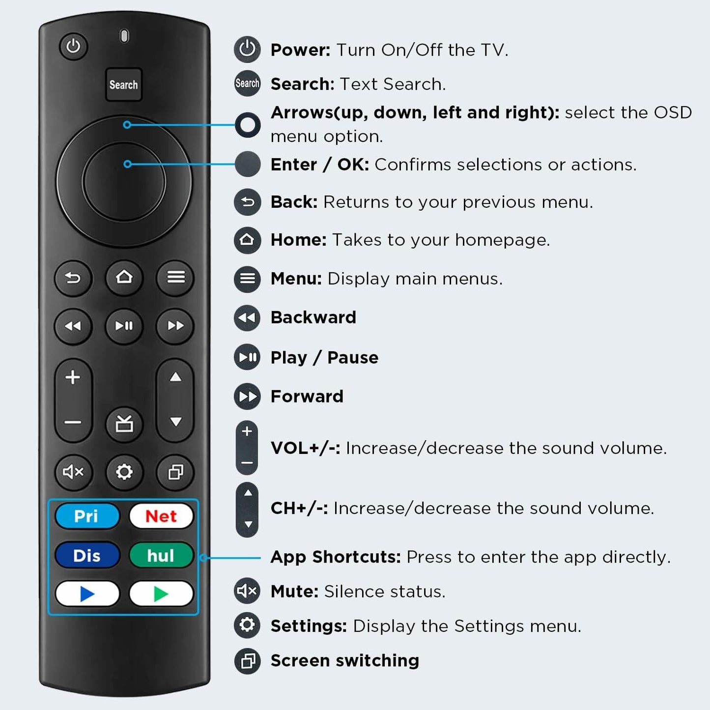 Replacement Remote Control for AMZ TV Edition Smart TVs Insignia Toshiba