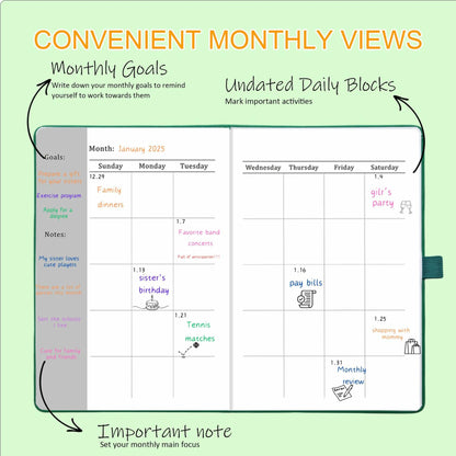 YOJO 2025 Undated A5 Weekly Planner with Goal & Habit Tracker Green