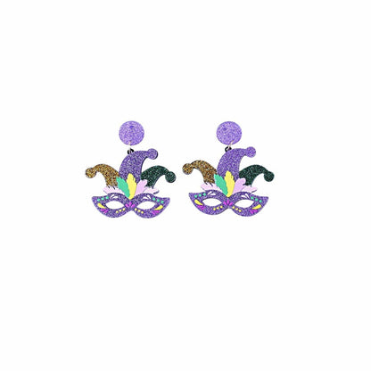 Fuqimanman2020 Mardi Gras Carnival Dangle Earrings Acrylic Mask Star Design