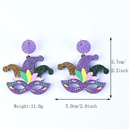 Fuqimanman2020 Mardi Gras Carnival Dangle Earrings Acrylic Mask Star Design
