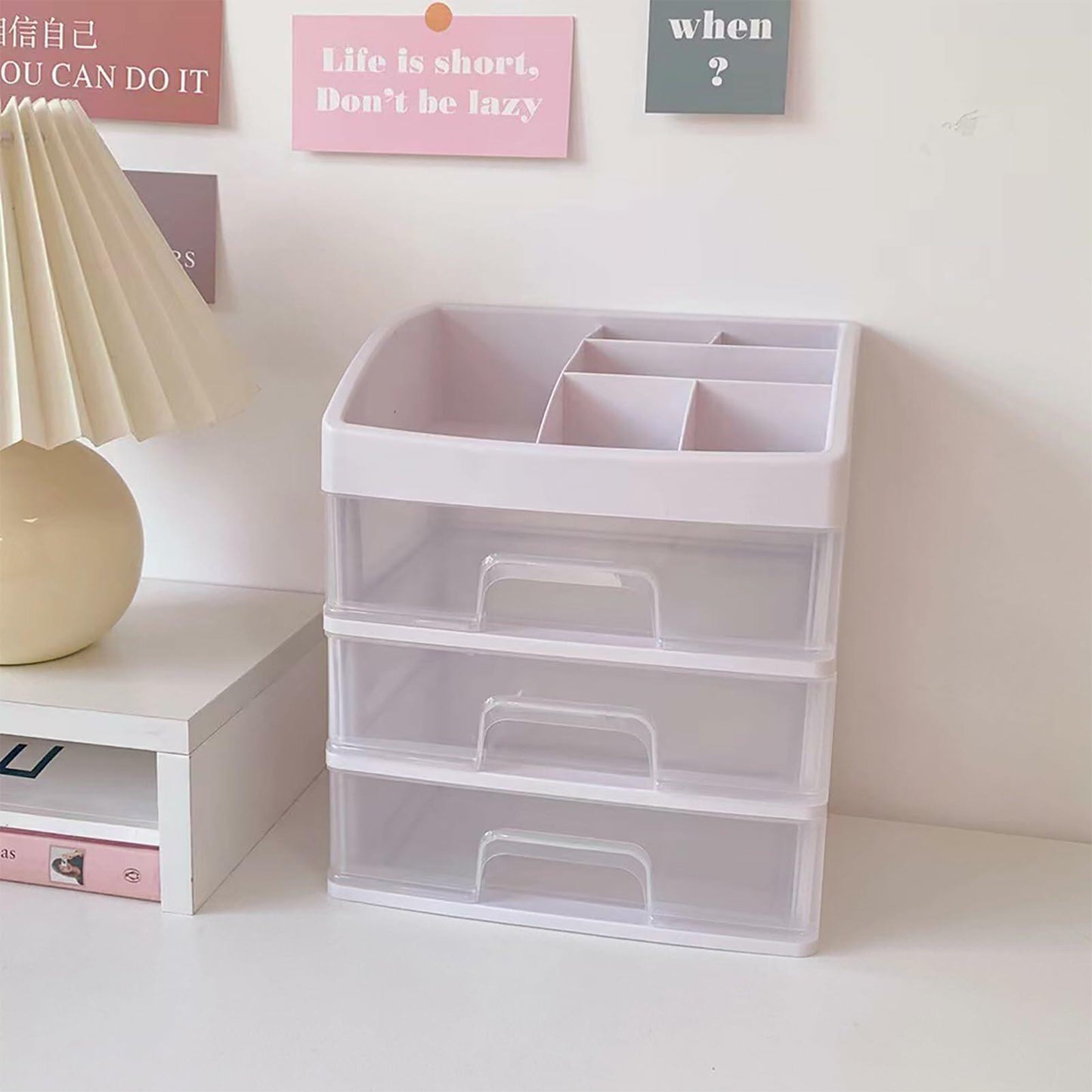 [Like New] JDEFARF Clear Desktop Storage Organizer 3 Drawers Transparent Makeup Box