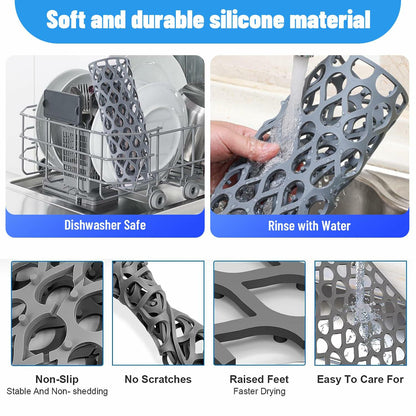 YIRAYUETT Silicone Non-Slip Kitchen Sink Grid Mat 25.9x13.7 Gray