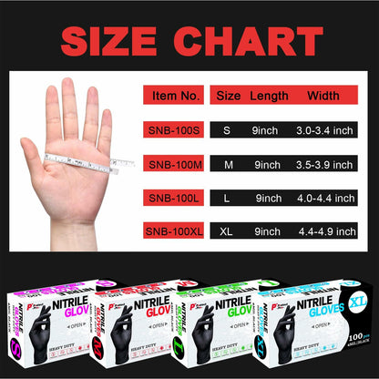 SANYU Nitrile Gloves Powder-Free Latex-Free Food Safe Black 100ct Size L