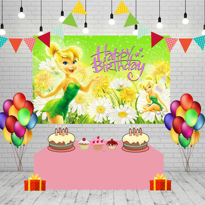 Basifoto Tinkerbell Birthday Party Backdrop 5x3ft Green Polyester