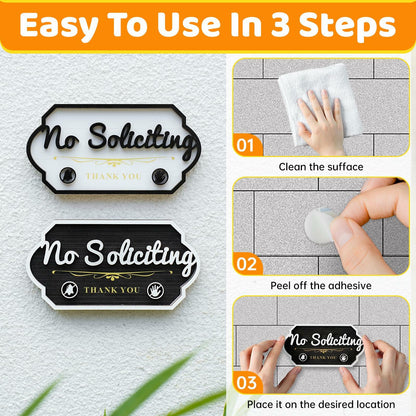 Aurastem No Soliciting Wooden Sign 2 Pcs Small Funny Home Business Decor