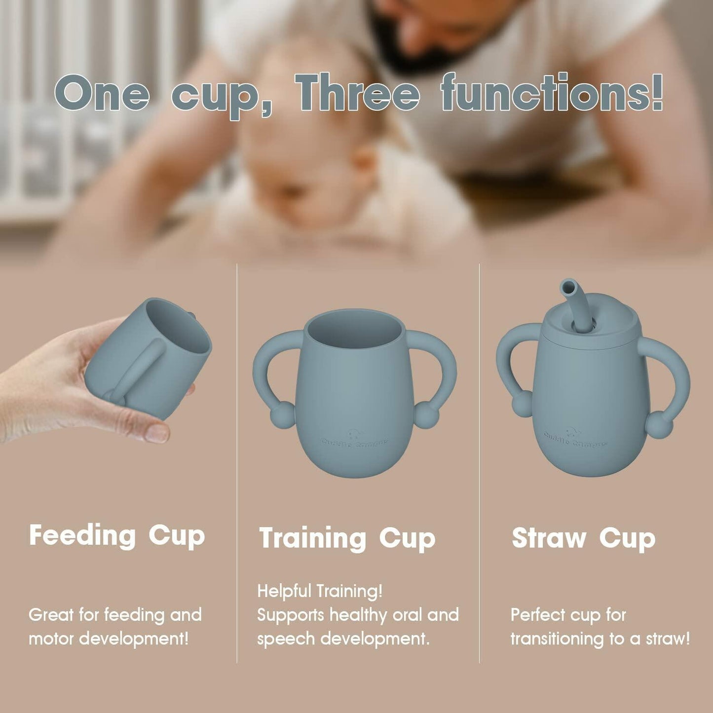 [Like New] Cuddle Campus Silicone Baby Training Cup 4 Oz Boothbay Gray