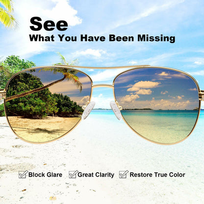 CARFIA Polarized Sunglasses Women Gold Metal Frame Brown Gradient Lens