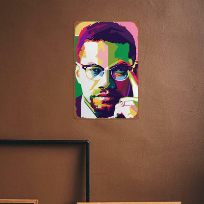 KIVYYB Malcolm X Portrait Tin Sign Retro Metal Wall Art 8x12 Inches