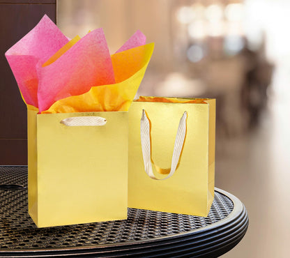 UnicoPak Gold Gift Bags 8x4x10in Glossy Embossed Medium 20 Pack