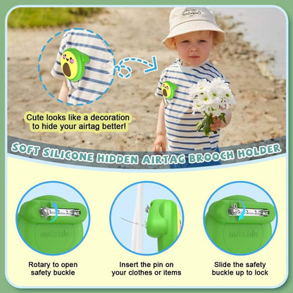 BIQIRE 2-Pack Airtag Pin Holder Kids Waterproof Case Avocado & Dinosaur