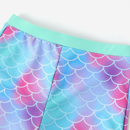 PATPAT Girls 2-Piece Tankini Swimsuit Set Light Green Fish Mermaid Size 6-7