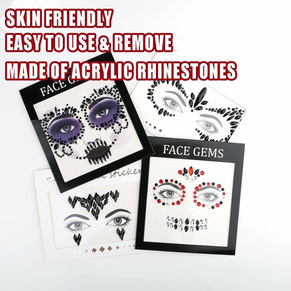 Bowitzki Face Jewels Halloween Rhinestone Stickers Self Adhesive Crystal B
