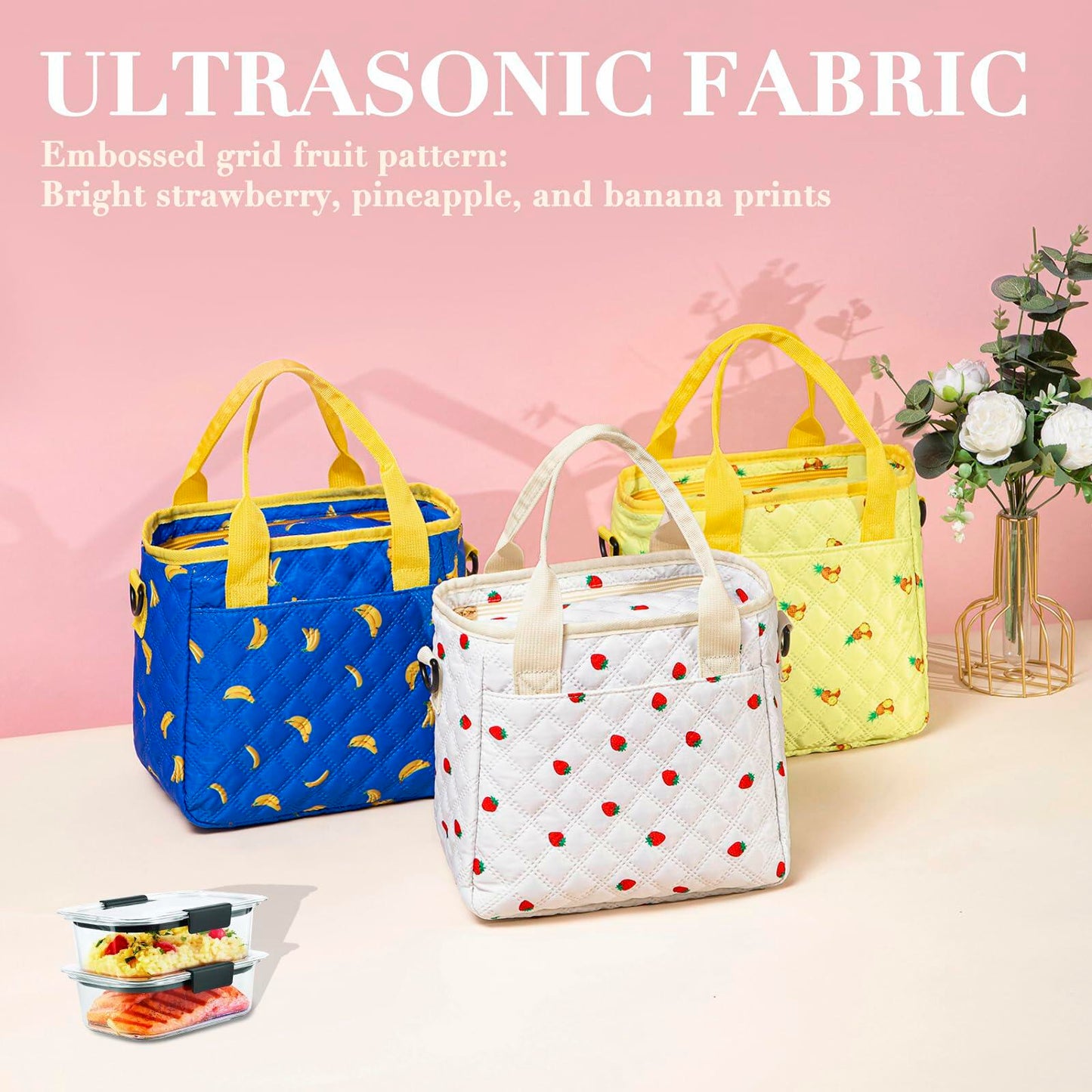 TuErCao Pineapple Insulated Lunch Box Small Portable Lightweight Nylon