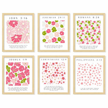 bqw Floral Bible Verse Wall Art Set of 6 Unframed 11x8.5 Scripture Prints