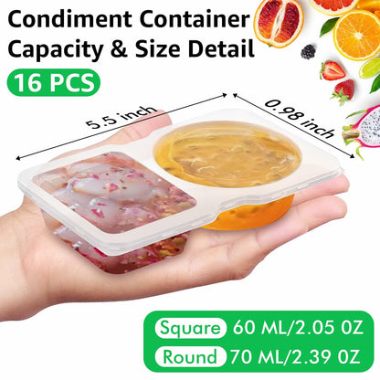[Like New] PIRTA Double Compartment Condiment Containers with Lids 16 PCS Plastic