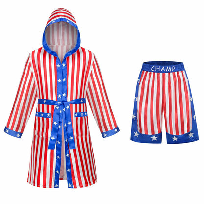 [Like New] Colorful House Men Satin Black Boxing Robe with Belt Flag Size L