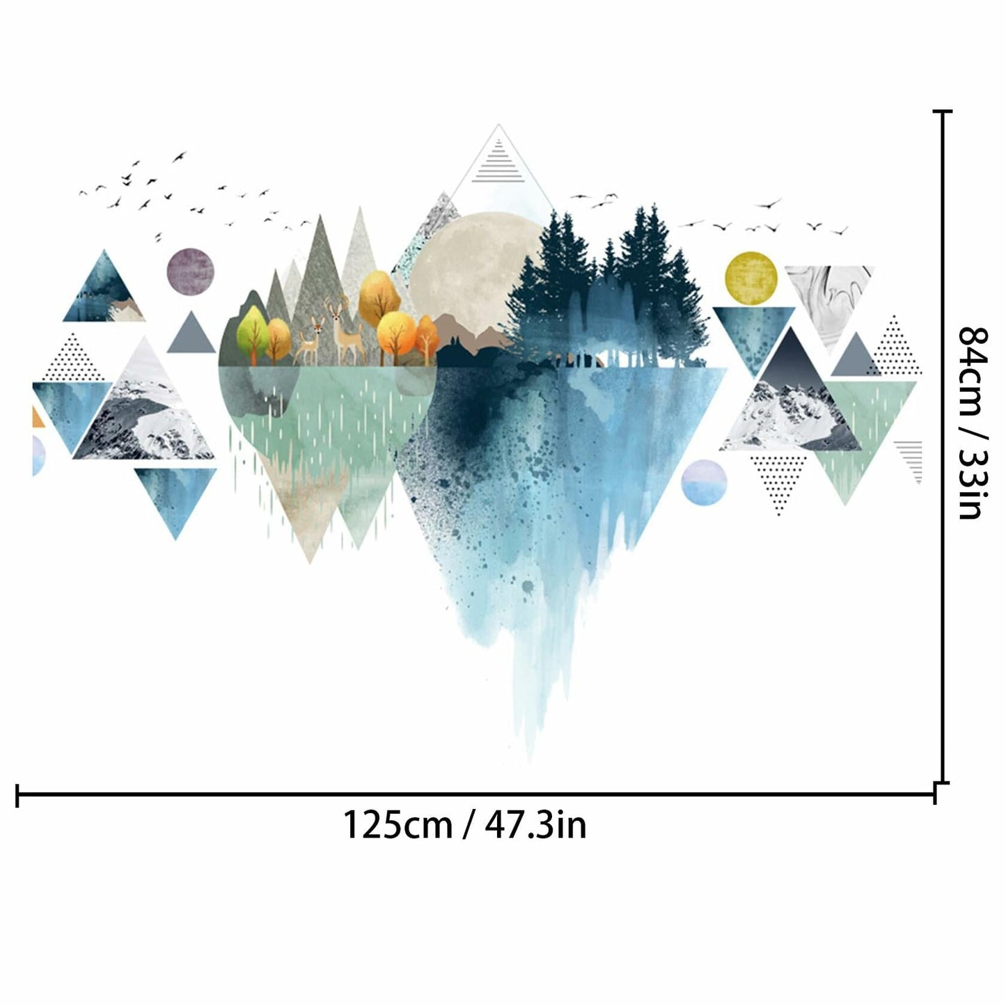 Nordic Geometric Mountain Reflection Wall Stickers Removable Blue Vinyl