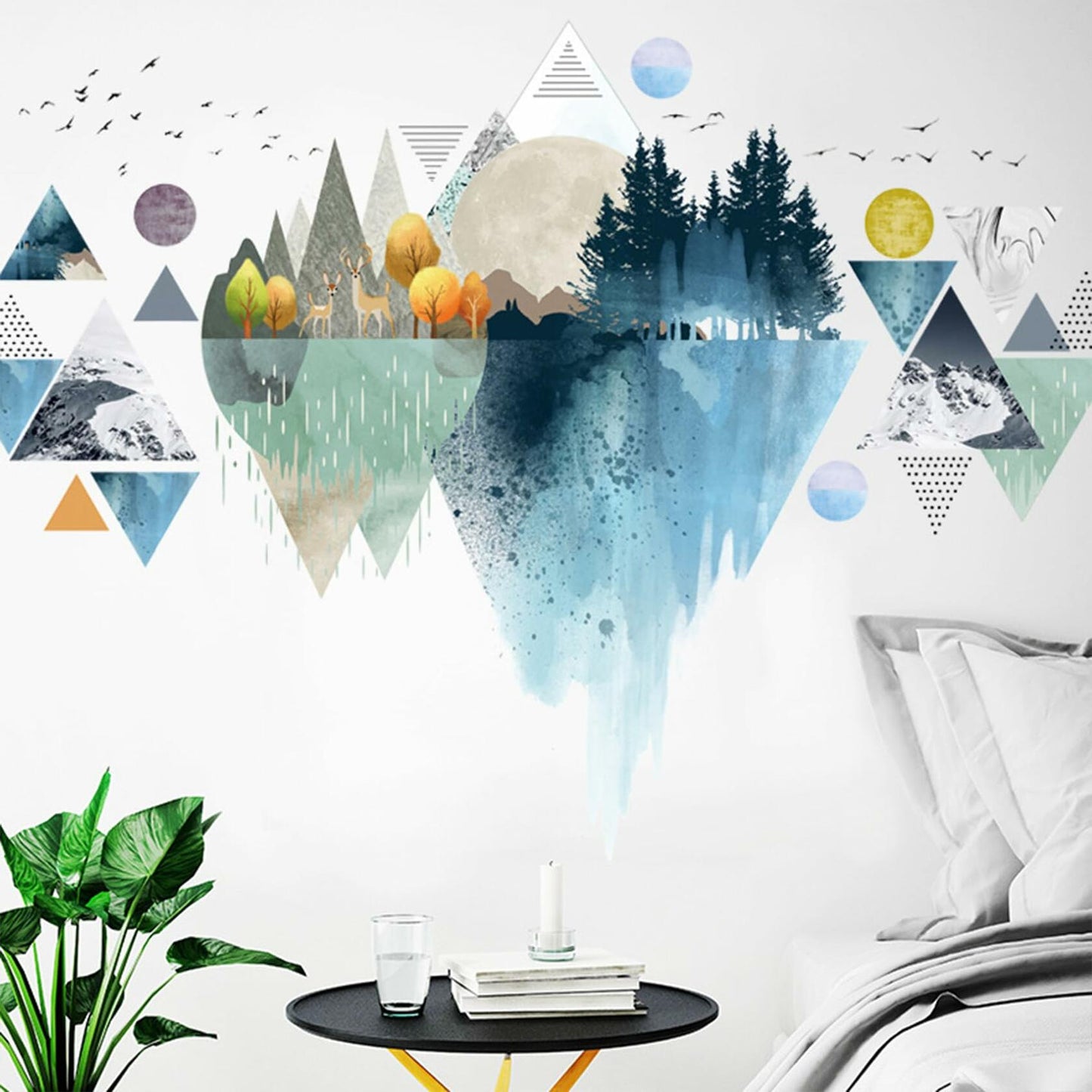 Nordic Geometric Mountain Reflection Wall Stickers Removable Blue Vinyl
