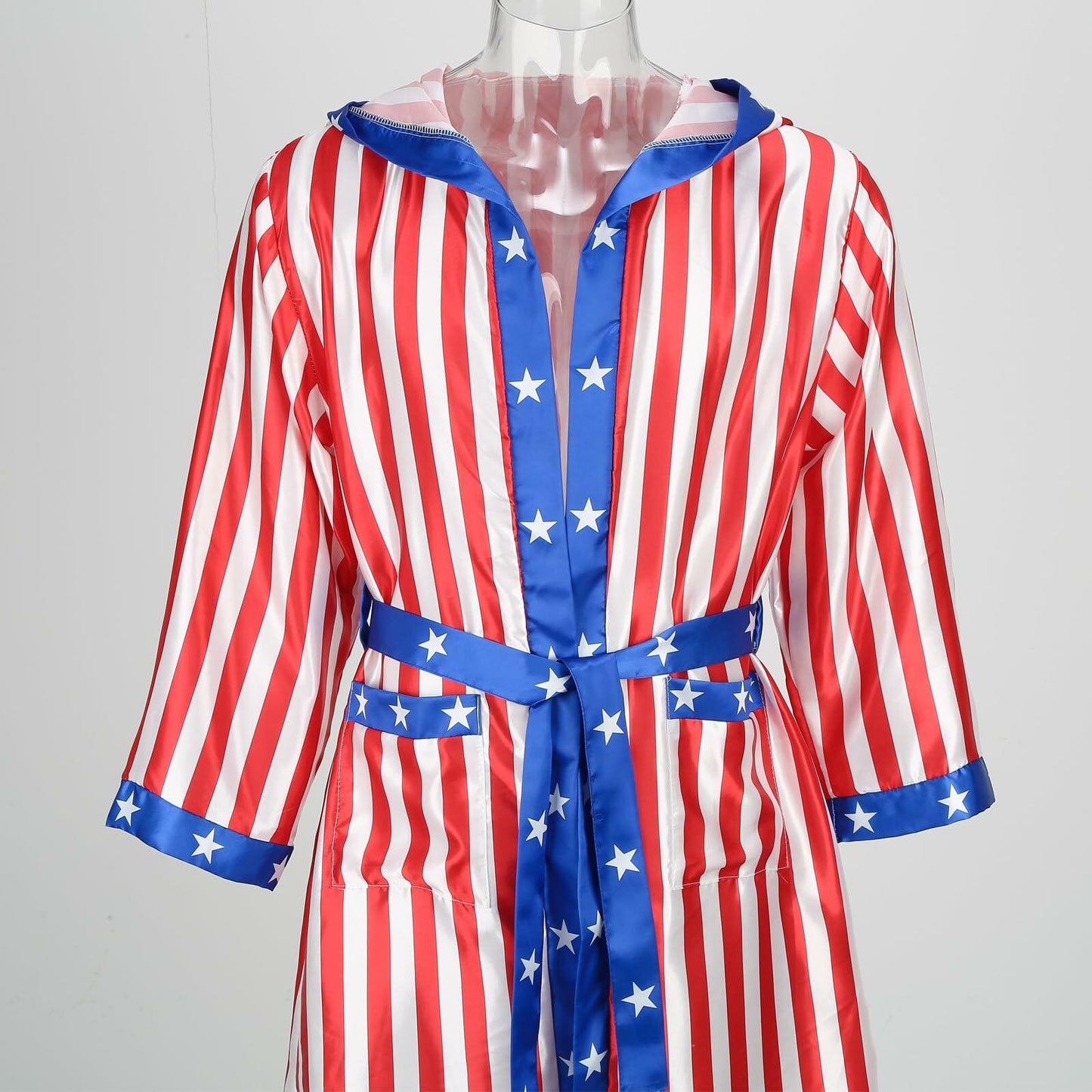 [Like New] Colorful House Men Satin Black Boxing Robe with Belt Flag Size L