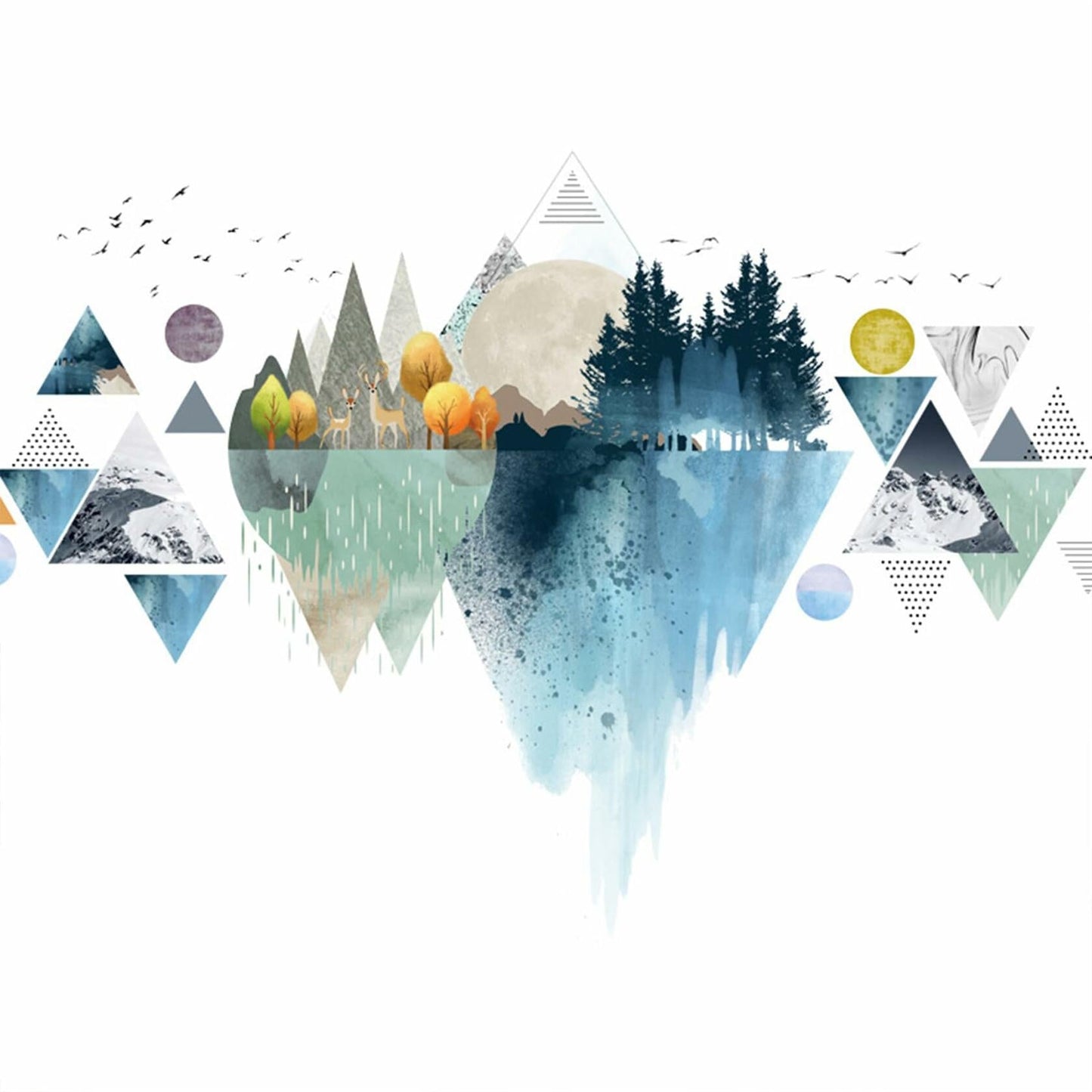 Nordic Geometric Mountain Reflection Wall Stickers Removable Blue Vinyl