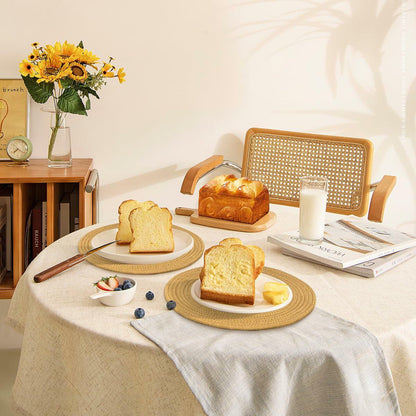 WEAVELYRICS 15" Round Braided Cotton Placemats Brown Set of 4