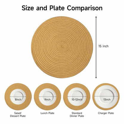 WEAVELYRICS 15" Round Braided Cotton Placemats Brown Set of 4