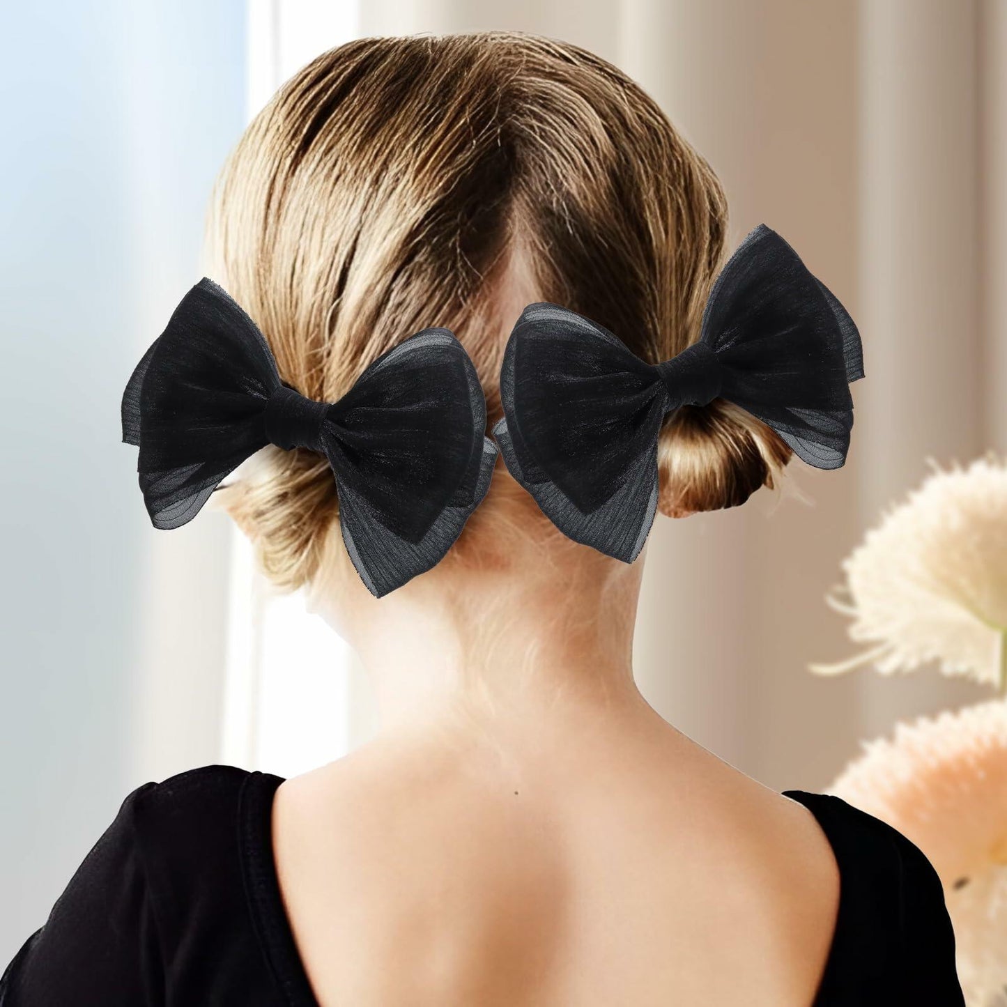 YanJie Baby Girls Hair Bows Pink Blue Tulle Lace Clips Pack of 2