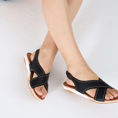UBFEN Womens Flat Sandals Arch Support Slingback Black Size 9