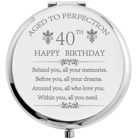 COFOZA 40th Birthday Stainless Steel Compact Travel Makeup Mirror Silver
