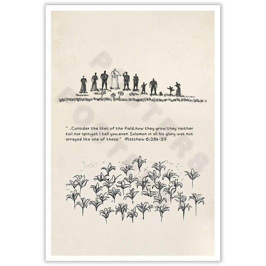 ZETCGSH Vintage Matthew 6:28 Bible Verse Christian Poster 12x16 Unframed