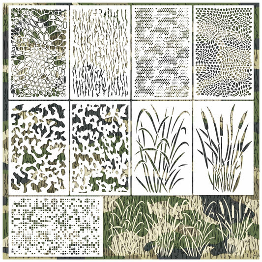 Yhliua Camo9 Reusable Camouflage Stencils Wood Boat Painting Kit
