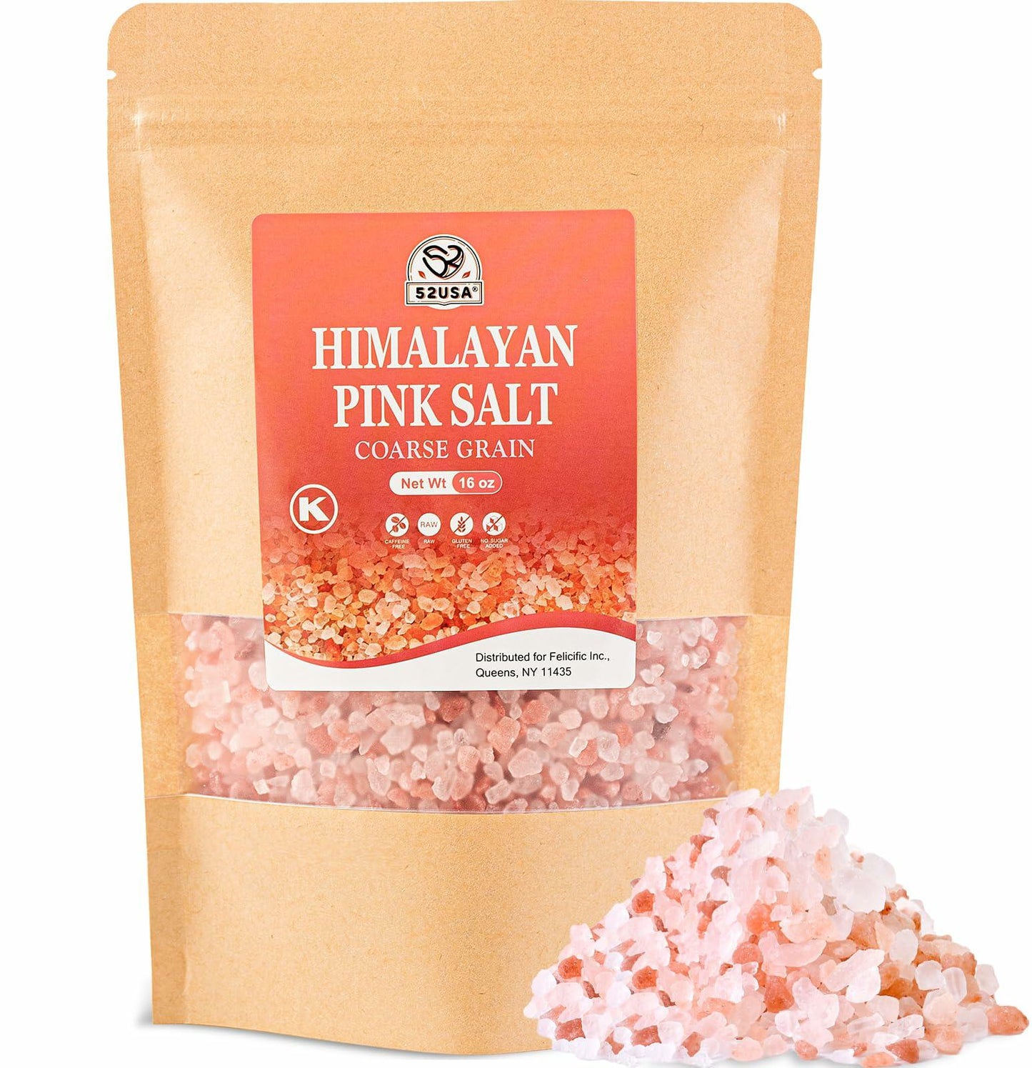 52USA Himalayan Pink Salt Coarse Grain 1 lb Pink Sea Salt Grinder Refill