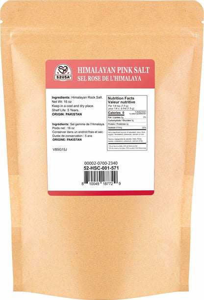 52USA Himalayan Pink Salt Coarse Grain 1 lb Pink Sea Salt Grinder Refill