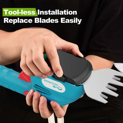 UCCOSSO Cordless Hedge Trimmer 2-in-1 Grass Shear 1.5Ah Battery Blue