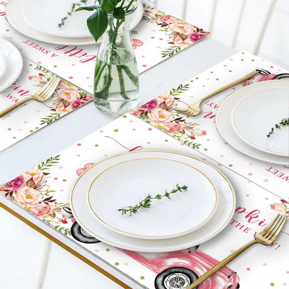 Andrain 50pcs Pumpkin Disposable Paper Placemats 11x17in Pink Flowers