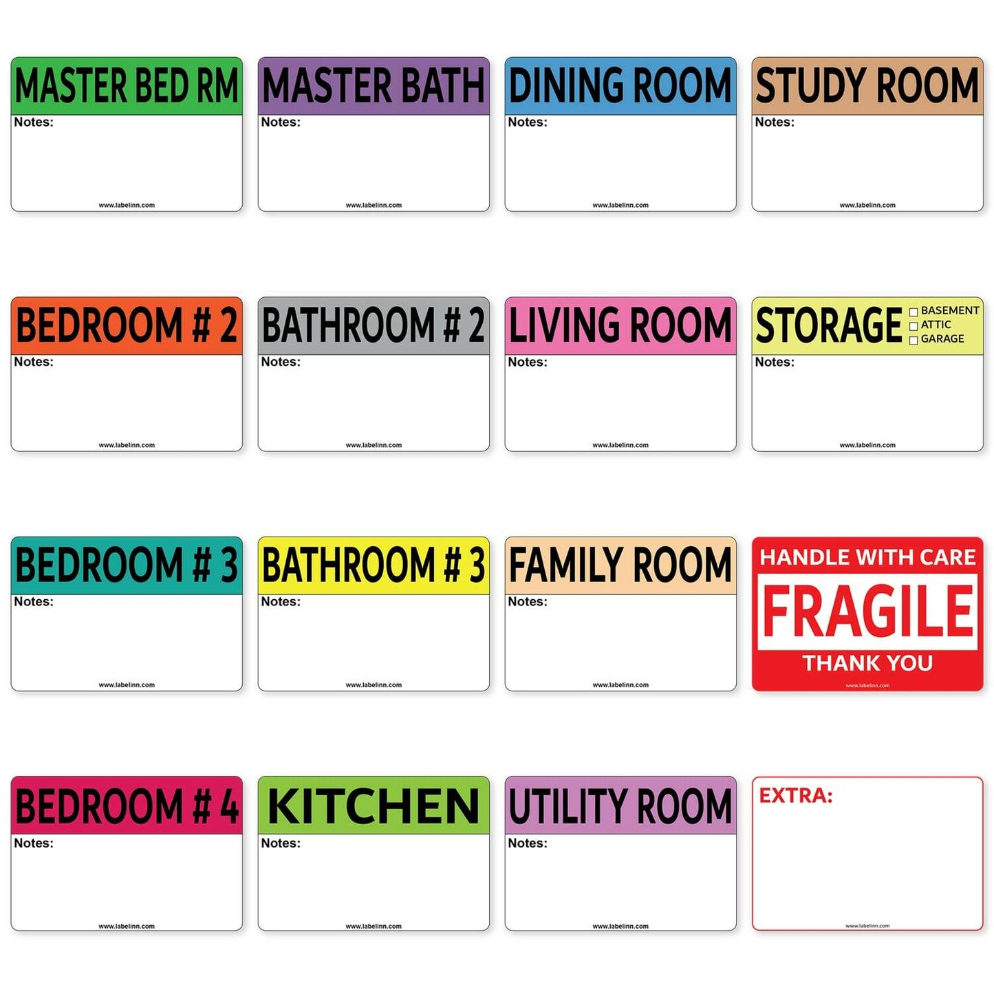 640 Pcs Moving Labels 2x3 Color Coded Fragile & Blank Packing Stickers