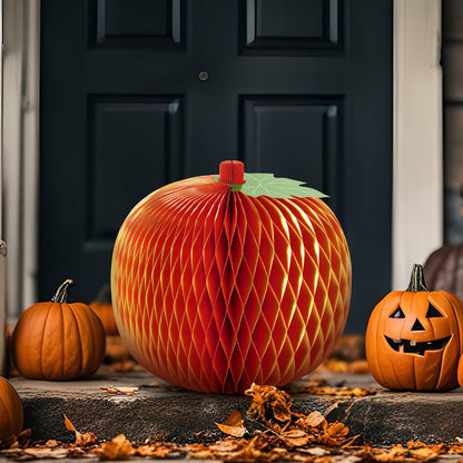 Weekgrat 20'' Giant Honeycomb Pumpkin Decoration Orange Reusable Fall Decor