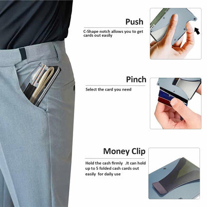 Generic Minimalist Aluminum Credit Card Wallet with Money Clip RFID Blue