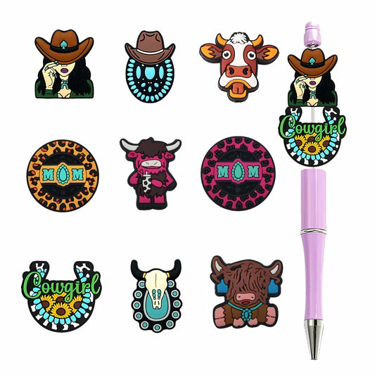 AirSun 9pcs Cowboy & Cow Silicone Beads Orange Small Animal Focal Beads DIY