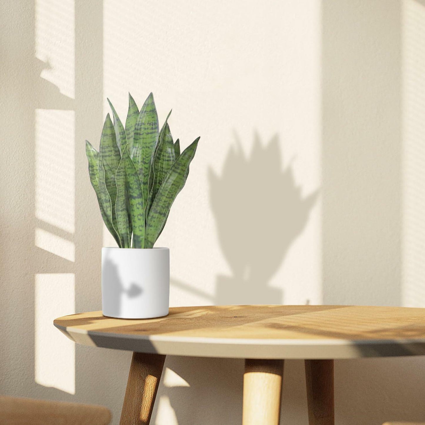 Anewsun Faux Snake Plant Set of 2 with White Ceramic Pots 13.78 Inch Green